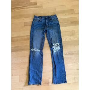 American Eagle Outfitters Women's Straight Leg Ripped Blue Jeans